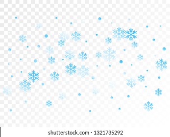 Crystal snowflake and circle shapes vector graphics. Chaotic winter snow confetti scatter banner background. Flying gradient snow flakes background, awesome water crystals vector.