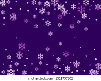 Crystal snowflake and circle shapes vector illustration. Magic winter snow confetti scatter poster background. Flying gradient snow flakes background, awesome water crystals vector.