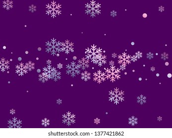 Crystal snowflake and circle shapes vector design. Unusual winter snow confetti scatter flyer background. Flying colorful gradient snow flakes background, cute water crystals vector.