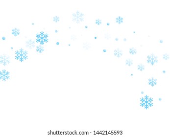 Crystal snowflake and circle shapes vector illustration. Chaotic winter snow confetti scatter card background. Falling colorful gradient snow flakes background, winter water crystals vector.
