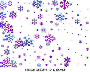 Crystal snowflake and circle shapes vector illustration. Macro winter snow confetti scatter banner background. Flying colorful gradient snow flakes background, trendy water crystals vector.