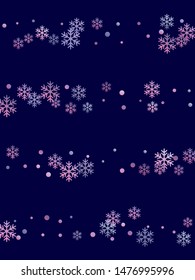 Crystal snowflake and circle shapes vector illustration. Windy winter snow confetti scatter flyer background. Falling colorful gradient snow flakes background, winter water crystals vector.