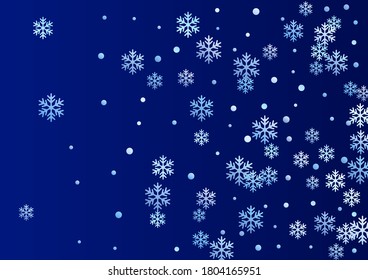 Crystal snowflake and circle shapes vector backdrop. Modern winter snow confetti scatter poster background. Flying colorful gradient snow flakes background, winter water crystals vector.