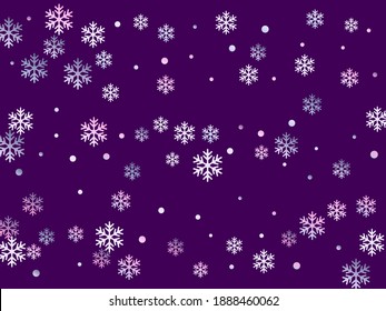 Crystal snowflake and circle shapes vector illustration. Airy winter snow confetti scatter card background. Flying gradient snow flakes background, awesome water crystals confetti.