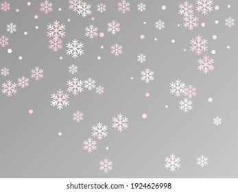 Crystal snowflake and circle shapes vector illustration. Minimal winter snow confetti scatter flyer background. Flying colorful gradient snow flakes background, winter water crystals vector.