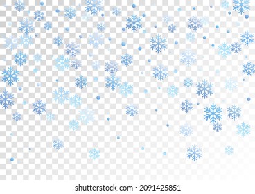 Crystal snowflake and circle shapes vector backdrop. Airy winter snow confetti scatter flyer background. Falling colorful gradient snow flakes background, winter water crystals vector.