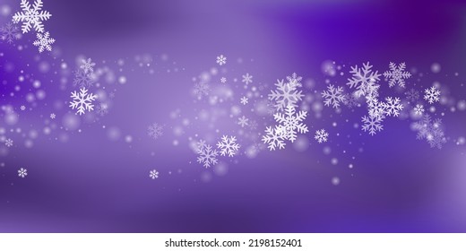 Crystal Snowflake And Circle Shapes Vector Design. Unusual Winter Snow Confetti Scatter Flyer Blue Purple Background. Flying Colorful Snow Flakes Background, Cute Water Crystals Vector.