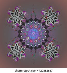 Crystal snowflake in colors on background. Vector illustration.
