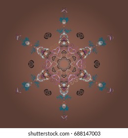 Crystal snowflake in colors on colored background. Vector illustration.