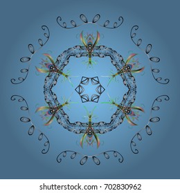 Crystal snowflake in colors on colored background. Vector illustration.