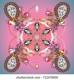 Crystal snowflake in colors on colored background. Vector illustration.