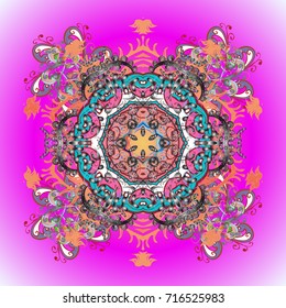 Crystal snowflake in colors on colored background. Vector illustration.