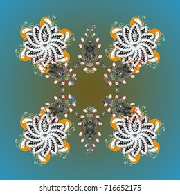 Crystal snowflake in colors on colored background. Vector illustration.