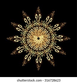 Crystal snowflake in golden colors. Vector illustration.