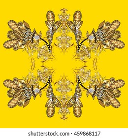 Crystal snowflake in golden colors. Vector illustration.
