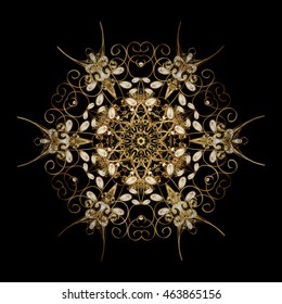 Crystal snowflake in golden colors. Vector illustration.