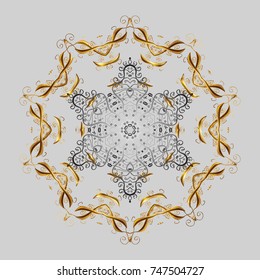 Crystal snowflake in gray, brown and beige colors on gray, brown and beige colors. Vector illustration.