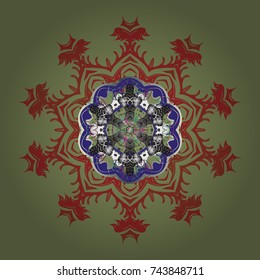 Crystal snowflake in green, red and gray colors on green, red and gray colors. Vector illustration.