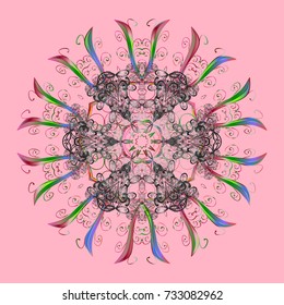 Crystal snowflake in neutral, gray and pink colors on neutral, gray and pink colors. Vector illustration.