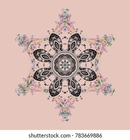 Crystal snowflake in neutral, gray and pink colors on neutral, gray and pink colors. Vector illustration.