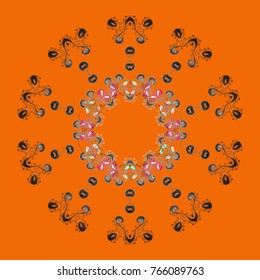 Crystal snowflake in orange, gray and brown colors on orange, gray and brown colors. Vector illustration.