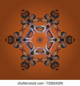 Crystal snowflake in orange, gray and neutral colors on orange, gray and neutral colors. Vector illustration.