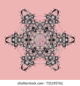 Crystal snowflake in pink, gray and neutral colors on pink, gray and neutral colors. Vector illustration.