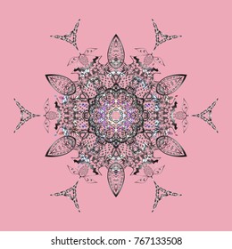 Crystal snowflake in pink, gray and neutral colors on pink, gray and neutral colors. Vector illustration.