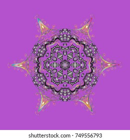 crystal snowflake in violet, gray and neutral colors on violet, gray and neutral colors. Vector illustration.