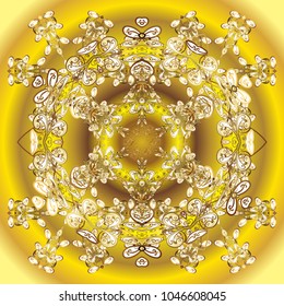 Crystal snowflake in yellow, brown and beige colors on yellow, brown and beige colors. Vector illustration.