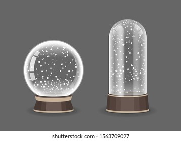 Crystal Sphere And Dome. Snowglobe Set Vector Illustration. Empty Snow Globe. Transparent Glass Ball.