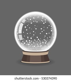 Crystal Sphere. Snowglobe Vector Illustration. Empty Snow Globe. Transparent Glass Ball.