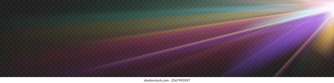 Crystal star. Crystal ray light, sun shines rainbow red yellow and blue color. Optical fire light effect.Sparkle shine. Vector lens glare leakage glare reflection effect. Sunlight	
