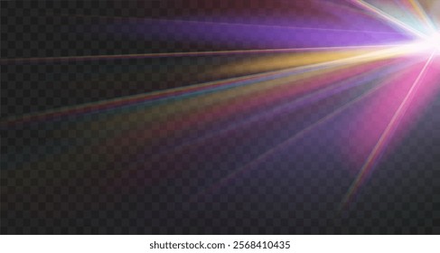 Crystal star. Crystal ray light, sun shines rainbow red yellow and blue color. Optical fire light effect.Sparkle shine. Vector lens glare leakage glare reflection effect. Sunlight	