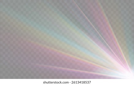 Crystal star. Crystal ray light, sun shines rainbow red yellow and blue color. Optical fire light effect.Sparkle shine. Vector lens glare leakage glare reflection effect. Sunlight	
