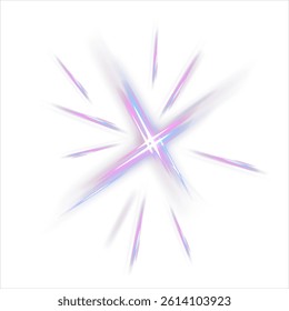Crystal star. Crystal ray light, sun shines PNG rainbow red yellow and blue color. Optical fire light effect. Png sparkle shine. Vector lens glare leakage glare reflection effect. Sunlight