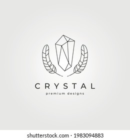 crystal stone and feathers logo vector symbol line art minimalist illustration design