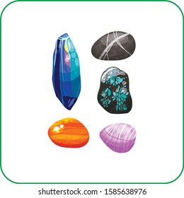 Crystal stone rocks icons set vector