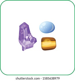 Crystal stone rocks icons set vector