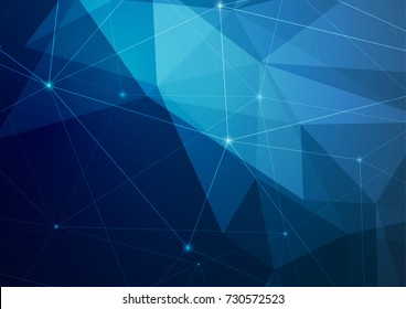 Crystal structure abstract modern polygonal dark blue background. Futuristic geometric triangle texture hi-tech low poly layout template. Vector illustration