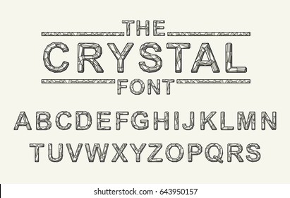 Crystal texture font. Vector alphabet with latin letters. Mosaic font.