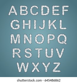 Crystal texture font. Vector alphabet with latin letters. Mosaic font.