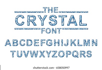 Crystal texture font. Vector alphabet with latin letters. Mosaic font.