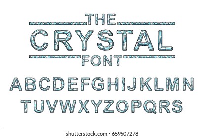 Crystal texture font. Vector alphabet with latin letters. Mosaic font.