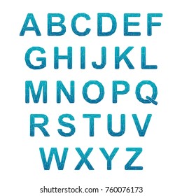 Crystal texture font. Vector alphabet with latin letters. Mosaic font.
