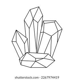 Crystal thin line icon isolated on white. Vector linear gemstone black contour for cloring