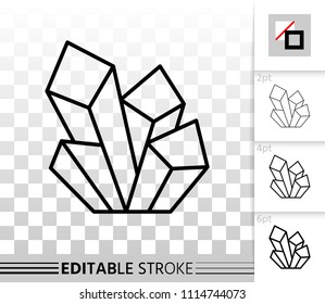 Crystal thin line icon. Outline web sign of gemstone. Mineral linear pictogram with different stroke width. Simple vector symbol, transparent background. Crystal editable stroke icon without fill