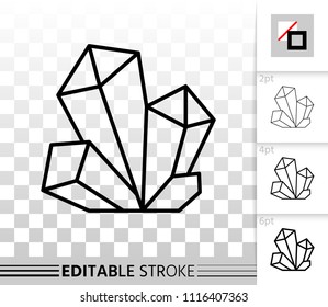 Crystal thin line icon. Outline web sign of gemstone. Mineral linear pictogram with different stroke width. Simple vector symbol, transparent background. Crystal editable stroke icon without fill
