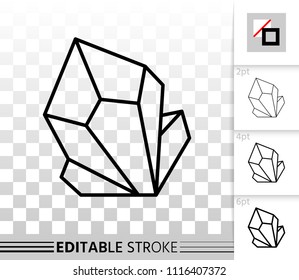 Crystal thin line icon. Outline web sign of gemstone. Mineral linear pictogram with different stroke width. Simple vector symbol, transparent background. Crystal editable stroke icon without fill