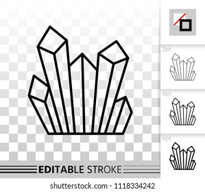 Crystal thin line icon. Outline web sign of gemstone. Mineral linear pictogram with different stroke width. Simple vector symbol, transparent background. Crystal editable stroke icon without fill